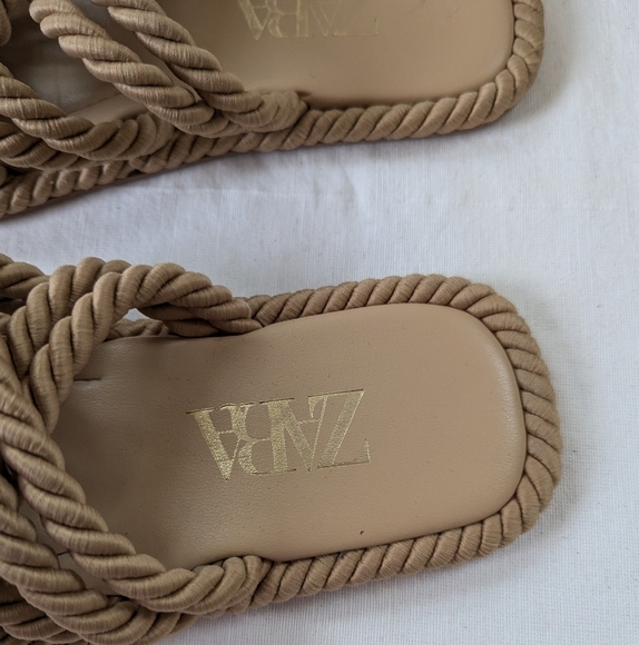 Zara Rope Knot Slide Sandals Nautical Old Money Preppy Neutral - Picture 6 of 10